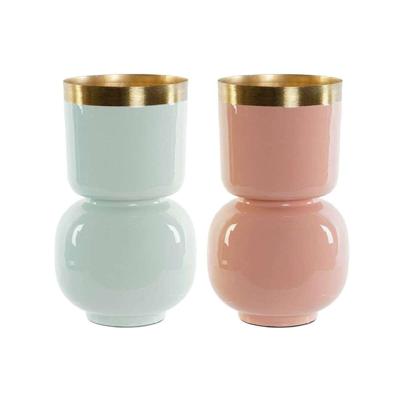 Vaas DKD Home Decor Groen Gouden Koraal Ijzer Coating 18 x 18 x 31 cm (2 Stuks)