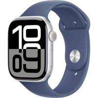 Apple Watch Series 10 (GPS 46 mm) Smartwatch - Kast van zilverkleurig aluminium - Denim sportbandje (M/L). Conditie bijhouden, Ecg-app, always on Retina-display, waterbestendig - thumbnail