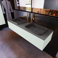 Badkamermeubelset Mondiaz Erin 150 cm met 1 Lade met RIDGE Wastafel Dubbel Dark grey met 2 kraangaten Greeploos Mat Greey - thumbnail