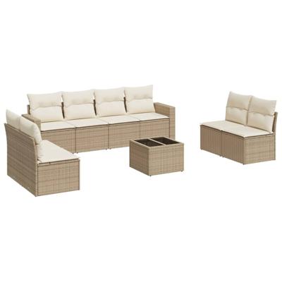8-delige Loungeset met kussens poly rattan beige