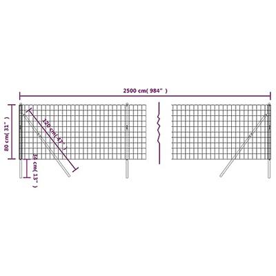 VidaXL Draadgaashek 0,8x25 m gegalvaniseerd staal antracietkleur