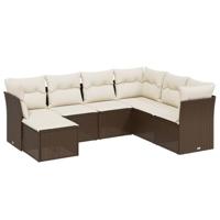 7-delige Loungeset met kussens poly rattan bruin - thumbnail