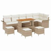 Tuinbankenset met kussen 10 pcs Beige poly rattan - thumbnail