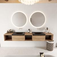 MONDIAZ BUKLA 240cm badmeubel met open module 40 L+M+R kleur Washed Oak met 2 lades. Wastafel CLOUD dubbel 0 kraangaten kleur Urban. - thumbnail