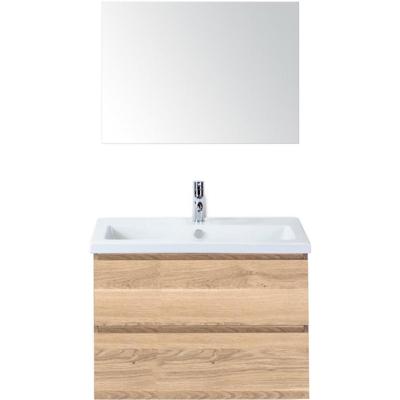 Vogue Badmeubelset 80 cm - Greeplijst in Kleur - Grey Oak - Keramische Wastafel Wit 1 Kraangat met Spiegel