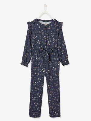 Gebloemde meisjesjumpsuit inkt met print
