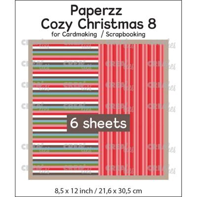 Crealies • paperzz 6x cozy christmas vel 8: lijntjes + rood gestreept
