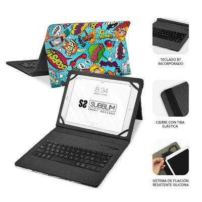 SUBBLIM Beschermhoes voor tablet 11 inch, met bluetooth-toetsenbord, Spaans toetsenbord, elastiek, oplaadpoort, ultra dun, Keytab Pro Trendy Comic