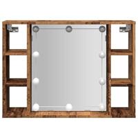 Spiegelkast met LED 76x15x55 cm bewerkt hout oud houtkleurig - thumbnail