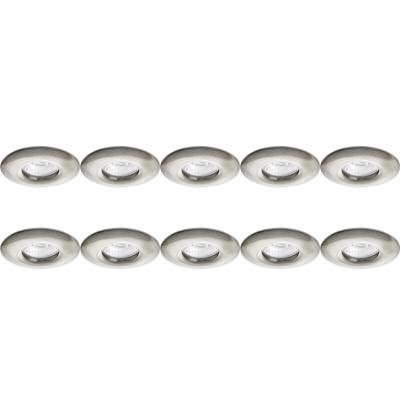 Spot Armatuur 10 Pack - Pragmi Luno Pro - GU10 Inbouwspot - Waterdicht IP65 - Rond - Nikkel - Aluminium - Ø82mm