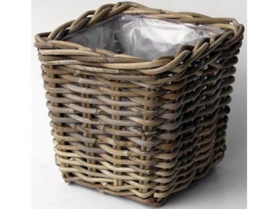 Bloembak Bak Rotan Antique Grey 21X21H19 cm Van der Leeden - Van der leeden