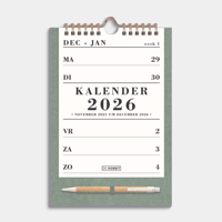 A5 Spiraalkalender 2026 Groen met Pen - thumbnail