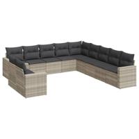 11-delige Loungeset met kussens poly rattan lichtgrijs - thumbnail