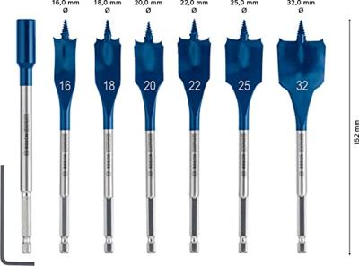 Bosch Accessories 2608900334 Hout-freesboorset 16 mm, 18 mm, 20 mm, 22 mm, 25 mm, 32 mm Gezamenlijke lengte 152 mm Zeskant schacht 7 stuk(s) - thumbnail