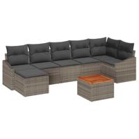 Tuinbankenset met kussen 8 pcs Grijs poly rattan - thumbnail