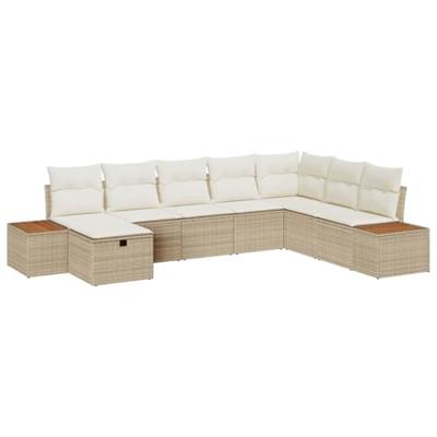 8-delige Tuinbankenset met kussens poly rattan beige