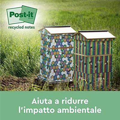 Post-it recycled notes Nature, 100 vel, ft 76 x 76 mm, pak van 16 blokken, geassorteerde kleuren