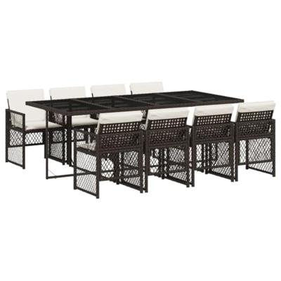 9-delige Tuinset met kussens poly rattan bruin