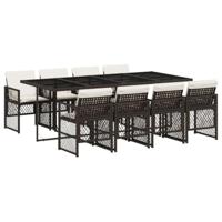 9-delige Tuinset met kussens poly rattan bruin - thumbnail