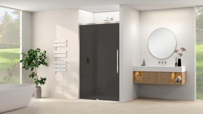 Schuifdeur Van Rijn Products ST09 Aan Vast Deel 140x200 cm 8 mm Rookglas Softclose Incl. Beslag Geborsteld RVS