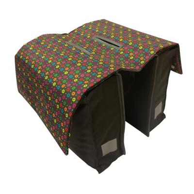 Basil dubbele fietstas grijs met gekleurde bloemen 20l