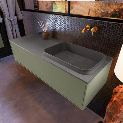 Badkamermeubelset Mondiaz Erin 120 cm met 1 Lade met RIDGE Wastafel Rechts Dark grey Zonder Kraangaten Greeploos Mat Army