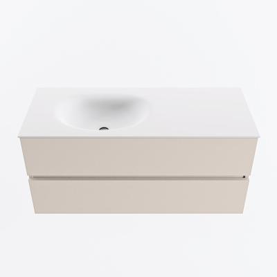 MONDIAZ VICA 110cm badmeubel onderkast Linen 2 lades. Wastafel MOON links 1 kraangat, kleur Talc.