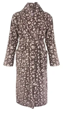 Dames badjas fleece - Bruine Panter - Warme winter ochtendjas