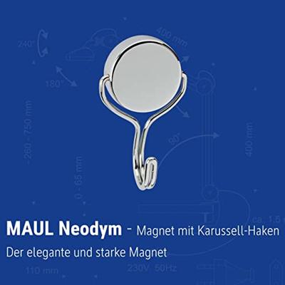 Maul Neodymium magneet MAUL (Ø x h) 38.5 mm x 55 mm Rond, Met haak Zilver 1 stuk(s) 6155696