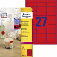 Etiket avery l6003-25 63.5x29.6 neon rood 675st - thumbnail