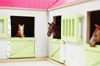 Kids Globe globe paardenhoekstal met 3 boxen en berging roze 1:24 - thumbnail