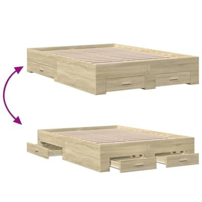 Bedframe met lades bewerkt hout sonoma eikenkleurig 140x190 cm