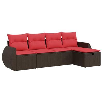 5-delige Loungeset met kussens poly rattan bruin