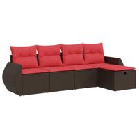 5-delige Loungeset met kussens poly rattan bruin - thumbnail