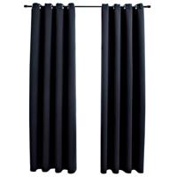 VidaXL Gordijn verduisterend met metalen ringen 2 st 140x175 cm zwart - thumbnail