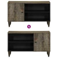 Tv-meubel 80x31,5x46 cm massief mangohout lichtgrijs - thumbnail