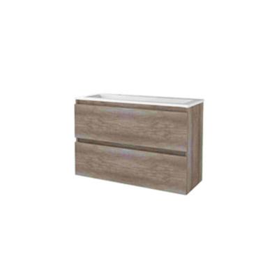 Basic-Line Start 39 Badkamermeubelset - Ondiep - 100 x 39 cm - Greeploos - 2 Lades - Acryl Wastafel - 2 Kraangaten - Scotch Oak