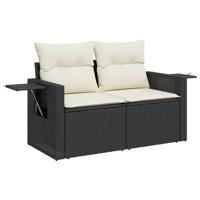 7-delige Loungeset met kussens poly rattan zwart - thumbnail
