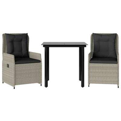 3-delige Tuinset met kussens poly rattan lichtgrijs