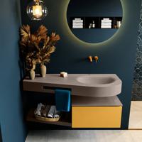 MONDIAZ RIVA 120cm badmeubel onderkast / planchet kleur Ocher met 1 lade. Wastafel DULCET rechts 0 kraangaten kleur Smoke. - thumbnail