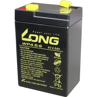 Long WP4.5-6 WP4.5-6 Loodaccu 6 V 4.5 Ah Loodvlies (AGM) (b x h x d) 70 x 106 x 47 mm Kabelschoen 4.8 mm Geringe zelfontlading, Onderhoudsvrij