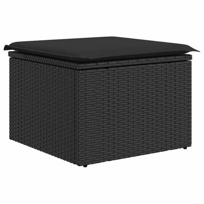 9-delige Loungeset met kussens poly rattan zwart