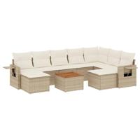 10-delige Loungeset met kussens poly rattan beige - thumbnail