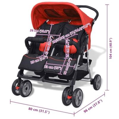 VidaXL Tweelingwagen staal rood en zwart