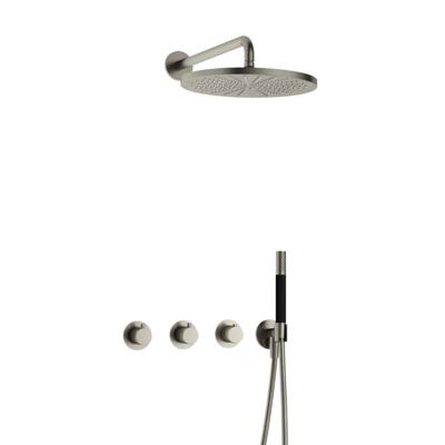 Hotbath Cobber - CB7067 - Inbouw Regendoucheset - Geborsteld Nikkel - 2 Stopkranen - Thermostatisch - Wandarm 40 cm - Hoofddouche 300 mm - Staafhanddouche - met M106 - Waterbesparend