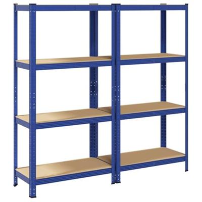 Opbergrekken 4-laags 2 st staal & bewerkt hout blauw - thumbnail