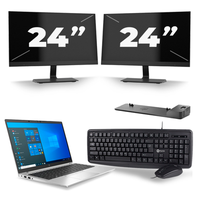 HP EliteBook 840 G8 - Intel Core i5-11e Generatie - 14 inch - 8GB RAM - 256GB SSD - Windows 11 + 2x 24 inch Monitor