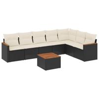 8-delige Loungeset met kussens poly rattan zwart - thumbnail