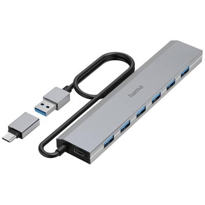 Hama 00200137 USB-hub 7 poorten USB-A USB 3.2 Gen1 5 GBit/s Met USB-C stekker Grijs