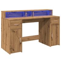Bureau met LED-verlichting 140x55x91 cm hout artisanaal eiken - thumbnail